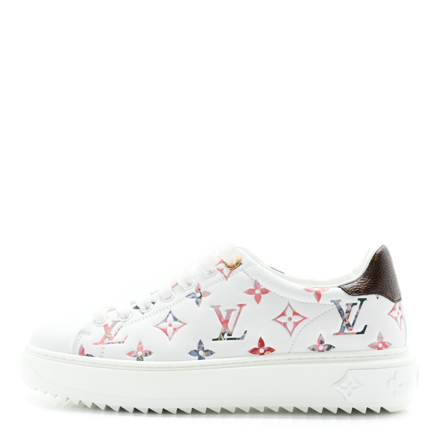 Lambskin Embossed Floral Monogram Time Out Sneakers 37.5 White
