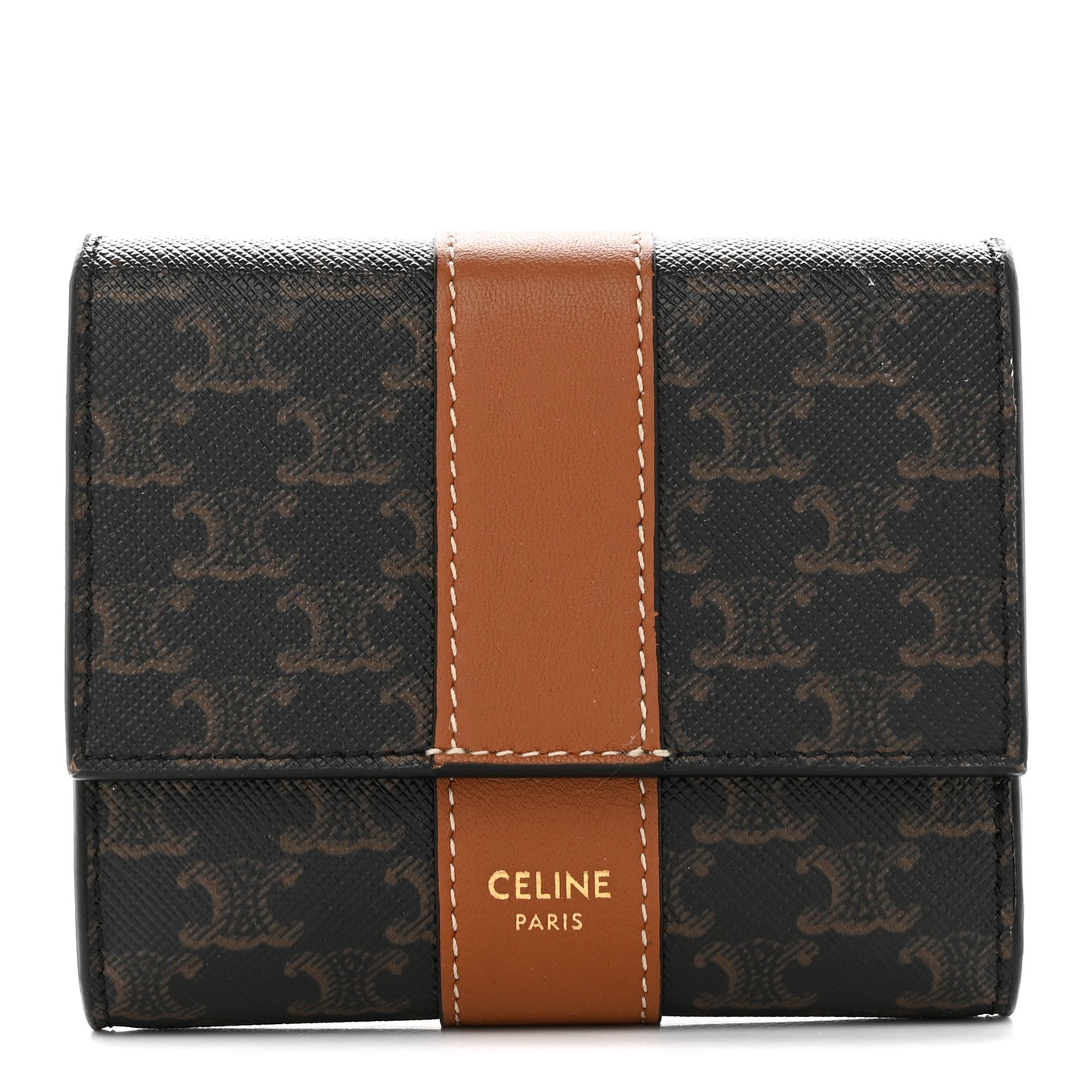 Canvas Triomphe Lambskin Folded Compact Wallet Tan