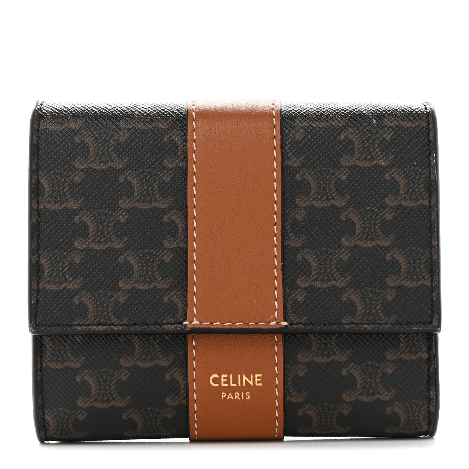 Celine Canvas Triomphe Lambskin Folded Compact Wallet Tan 1 of 10