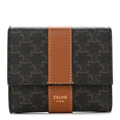 Celine Canvas Triomphe Lambskin Folded Compact Wallet Tan 1 of 10