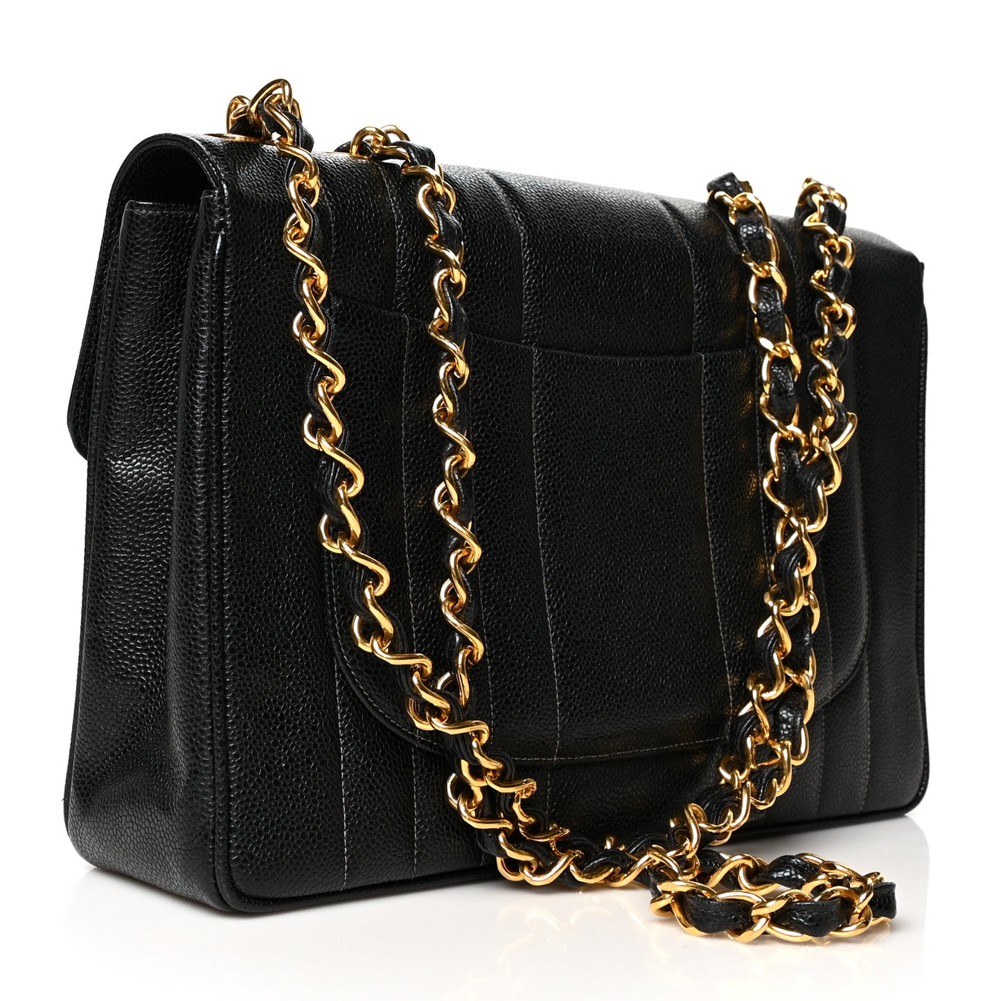 Caviar Vertical Quilted Jumbo Single Flap Black