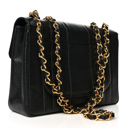 Chanel Caviar Vertical Quilted Jumbo Single Flap Black 2 of 10