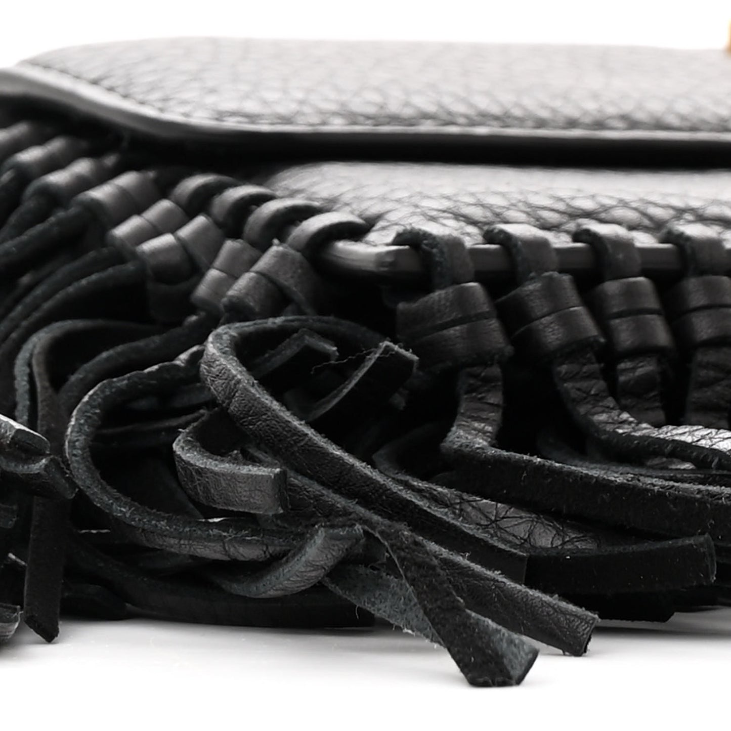Grained Calfskin Mini C Rockee Scarab Fringe Shoulder Bag Black