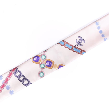 Chanel Silk Pearl CC Chain Slim Bandeau Scarf Pink 2 of 5