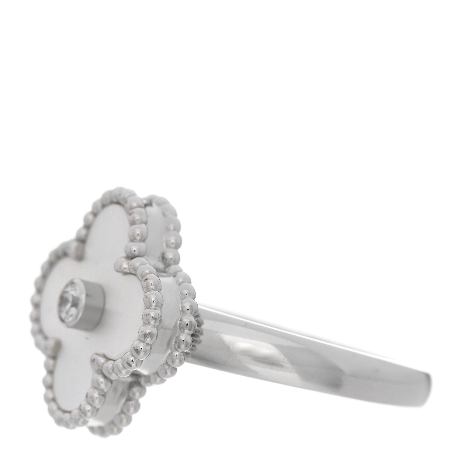 Van Cleef & Arpels 18K White Gold Diamond Mother of Pearl Vintage Alhambra Ring 54 7 2 of 4