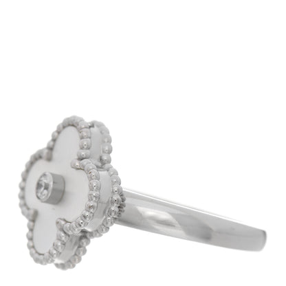 Van Cleef & Arpels 18K White Gold Diamond Mother of Pearl Vintage Alhambra Ring 54 7 2 of 4