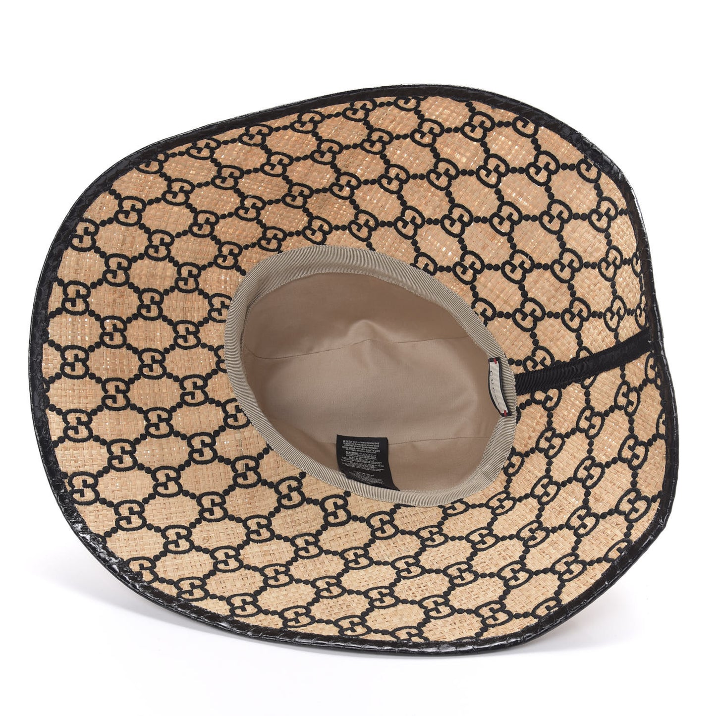 Raffia Elaphe GG Monogram Embroidered Wide Brim Hat Ivory Black