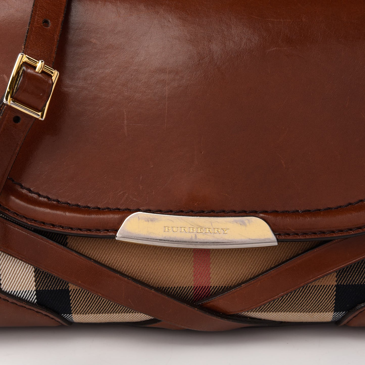 House Check Bridle Calfskin Small Abbott Crossbody Bag Tan