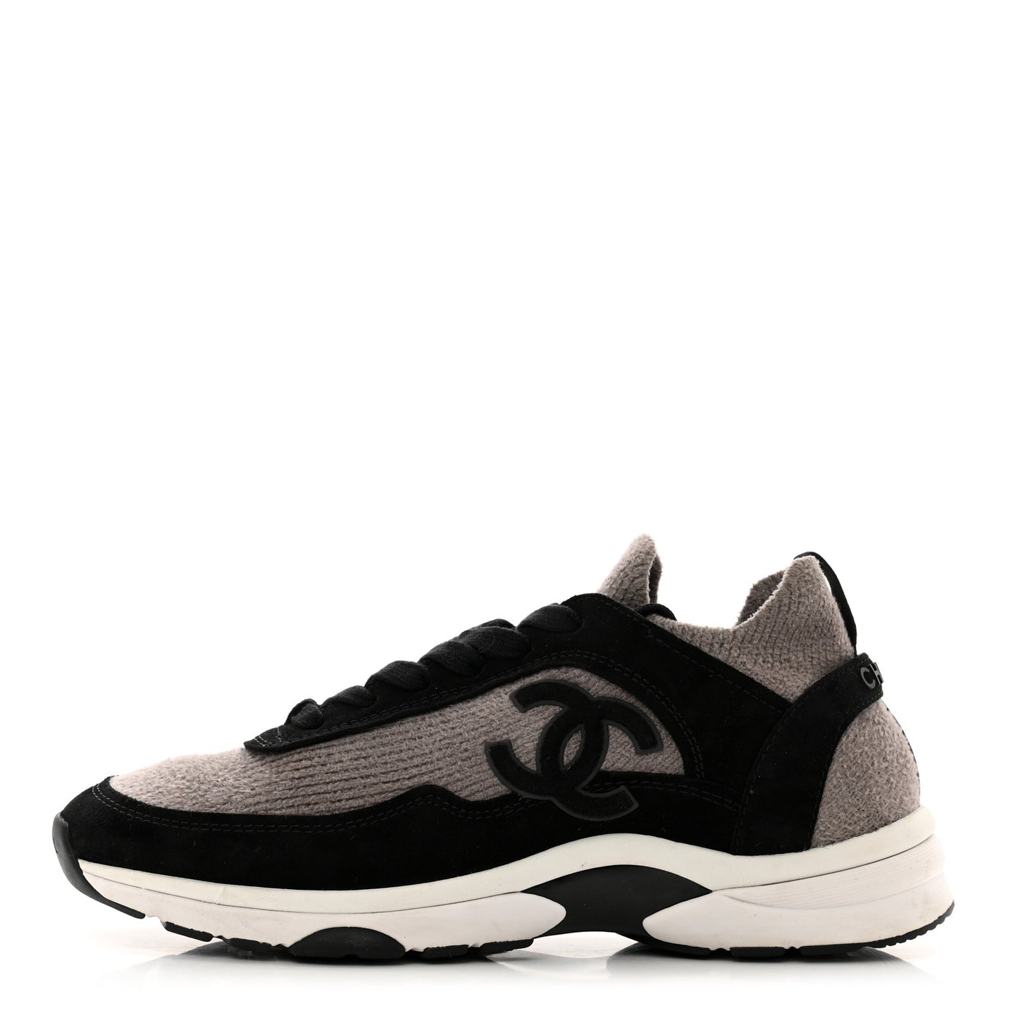 Fabric Suede Calfskin CC Sneakers 40 Grey Black