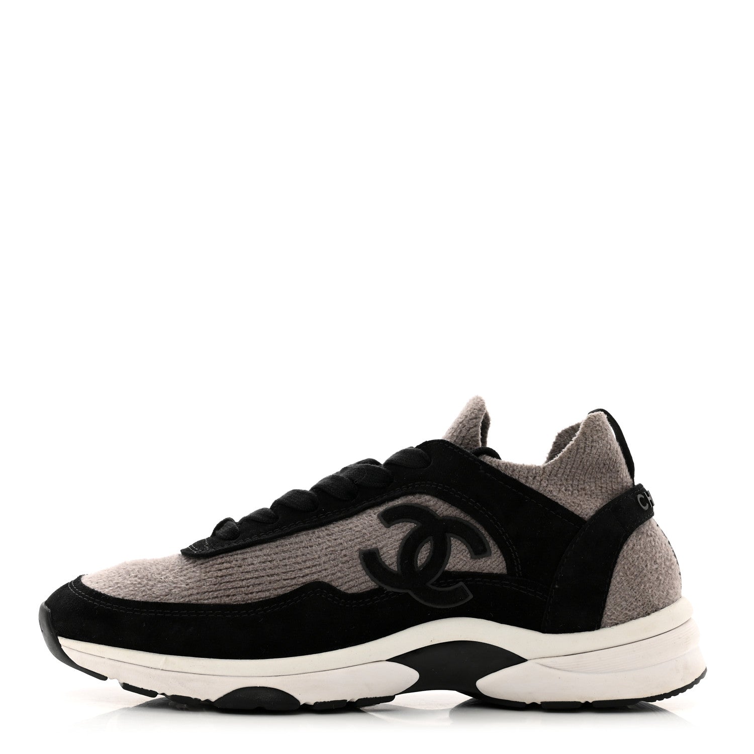 Chanel Fabric Suede Calfskin CC Sneakers 40 Grey Black 1 of 9
