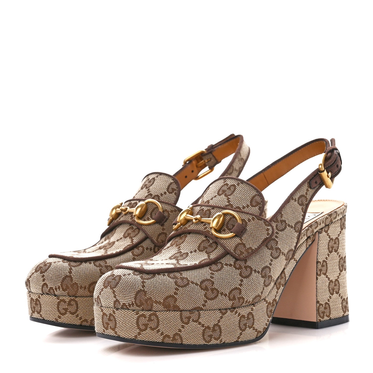 Gucci Monogram Goatskin Horsebit Clog Mules 36 Beige Ebony New Acero 3 of 9