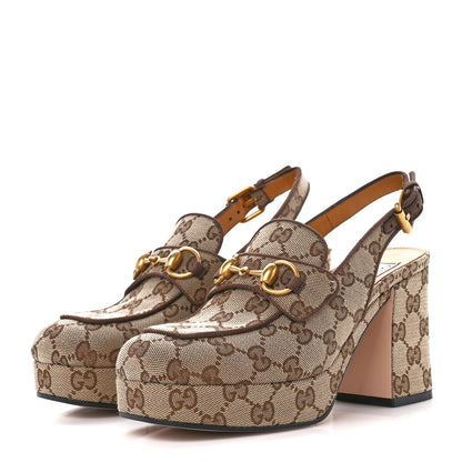 Gucci Monogram Goatskin Horsebit Clog Mules 36 Beige Ebony New Acero 3 of 9