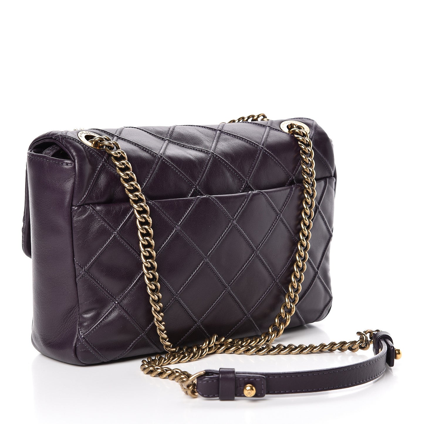 Calfskin Diamond Debossed Medium Cosmos Flap Purple