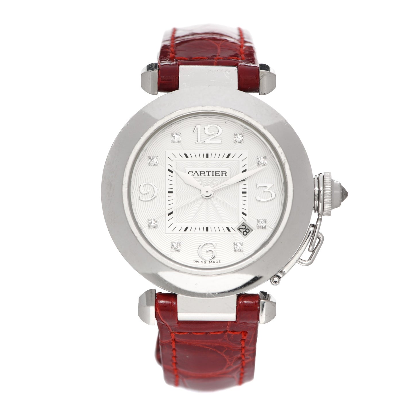 18K White Gold Diamond Alligator 32mm Pasha C Automatic Watch Red