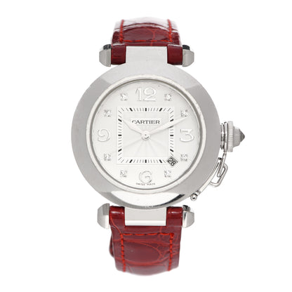Cartier 18K White Gold Diamond Alligator 32mm Pasha C Automatic Watch Red 1 of 6