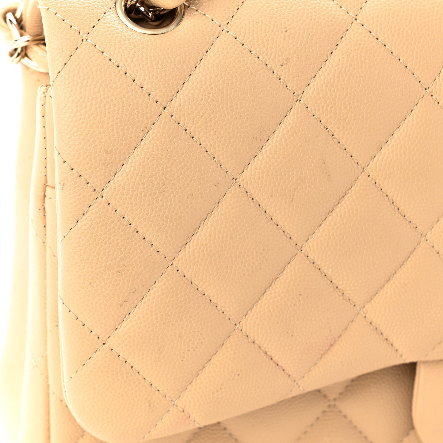 Caviar Quilted Jumbo Double Flap Light Beige