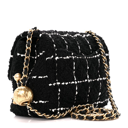 Chanel Tweed Quilted Mini Square Pearl Crush Flap Black 3 of 12