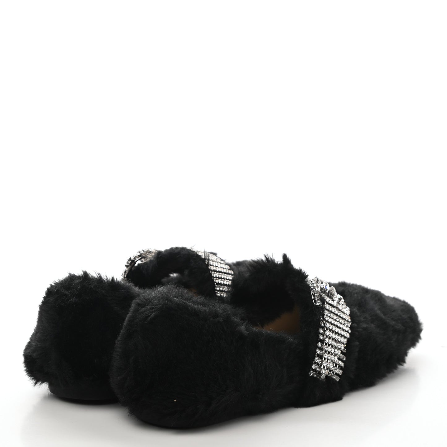 Faux Fur Crystal Krista Flats 38.5 Black
