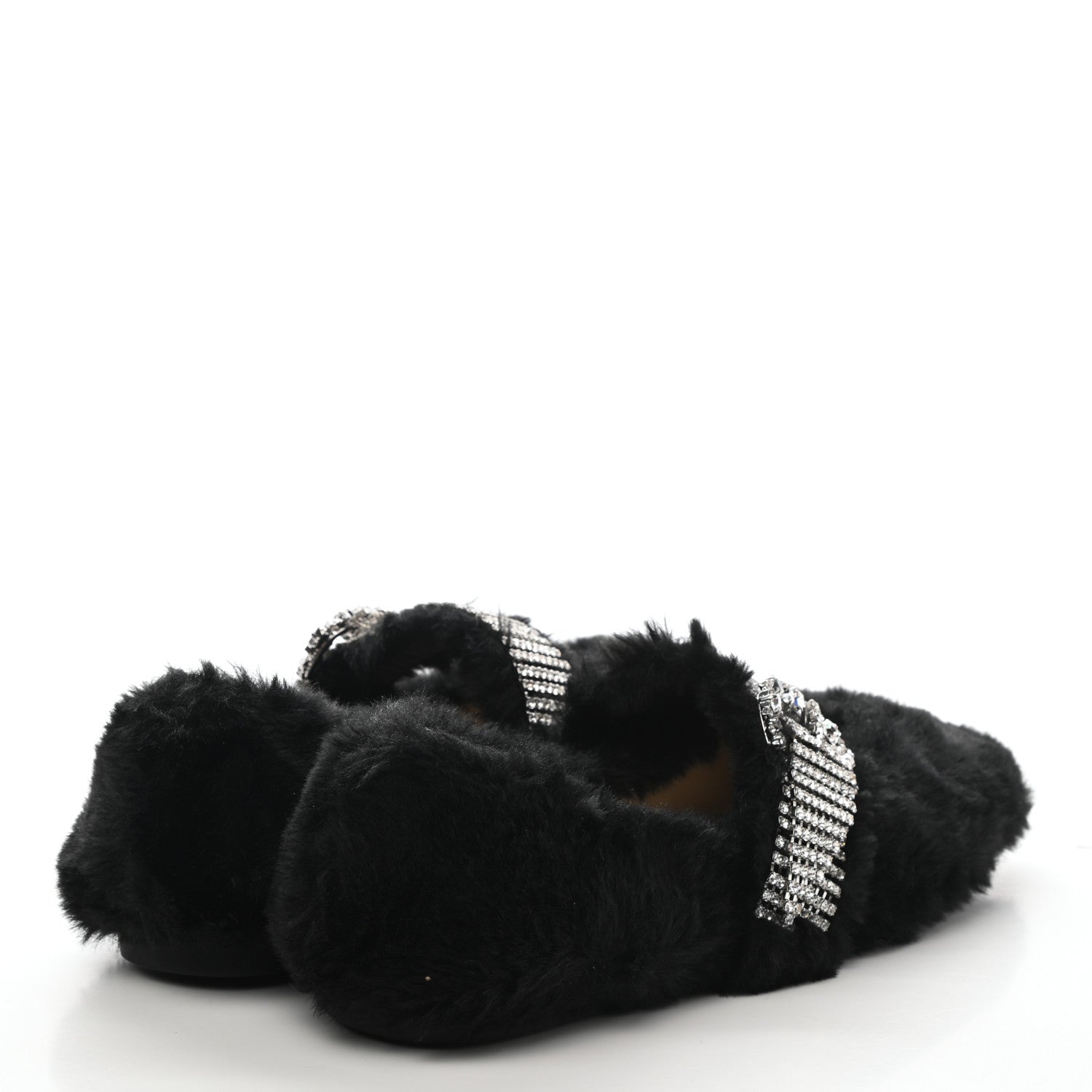 Jimmy Choo Faux Fur Crystal Krista Flats 38.5 Black 4 of 8