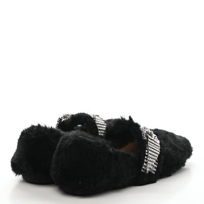 Jimmy Choo Faux Fur Crystal Krista Flats 38.5 Black 4 of 8