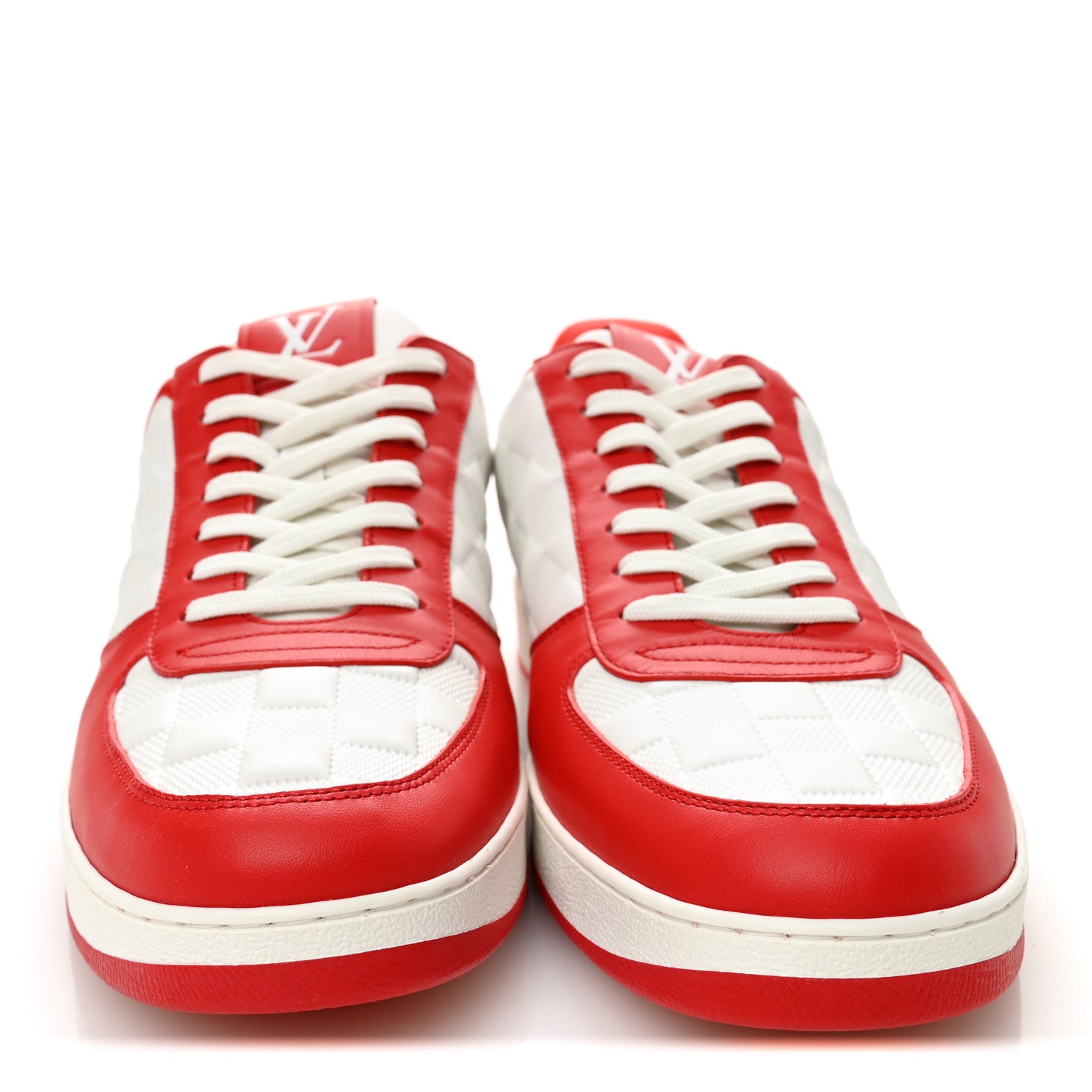 Louis Vuitton Calfskin Maxi Damier Mens Rivoli Sneakers 10 Red White 3 of 9