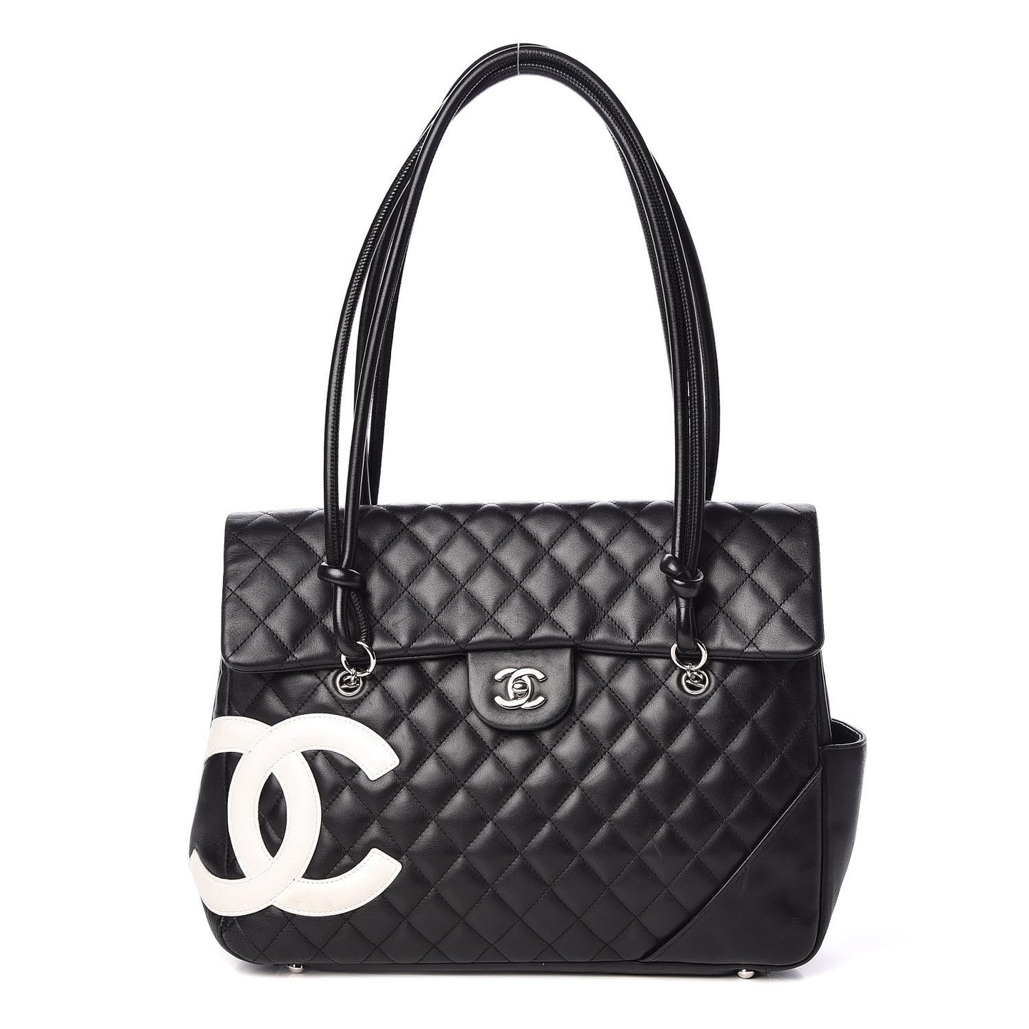 Calfskin Quilted Large Cambon Flap Black White