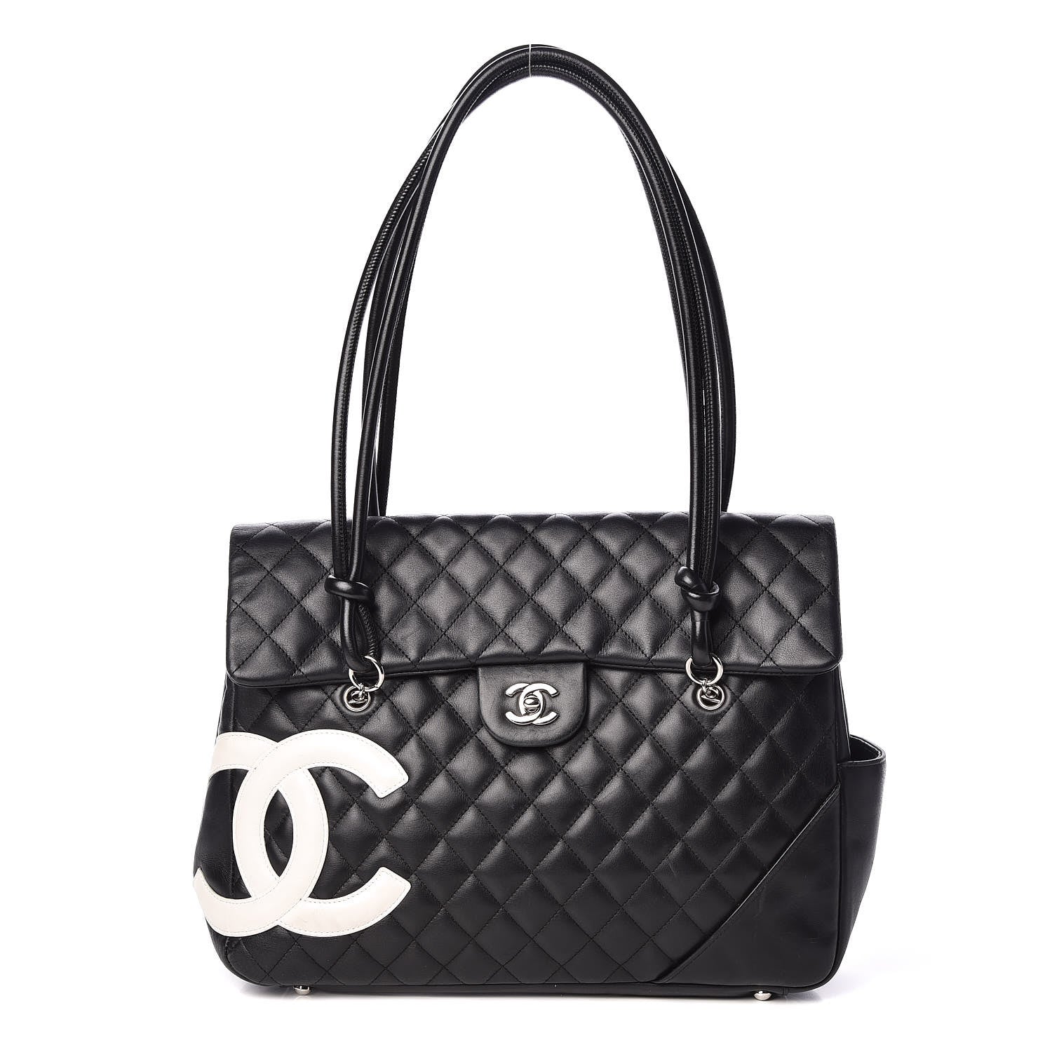 Chanel Calfskin Quilted Large Cambon Flap Black White 1 of 9