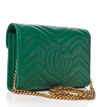 Gucci Calfskin Matelasse GG Marmont Chain Wallet Emerald Green 2 of 10