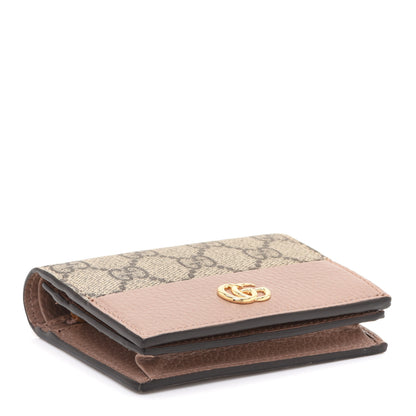 Gucci Dollar Calfskin GG Supreme Monogram GG Marmont Card Case Porcelain Rose Beige Ebony 4 of 10