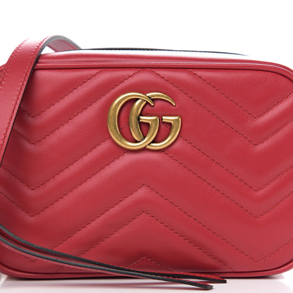 Gucci Calfskin Matelasse Mini GG Marmont Chain Shoulder Bag Hibiscus Red 9 of 9