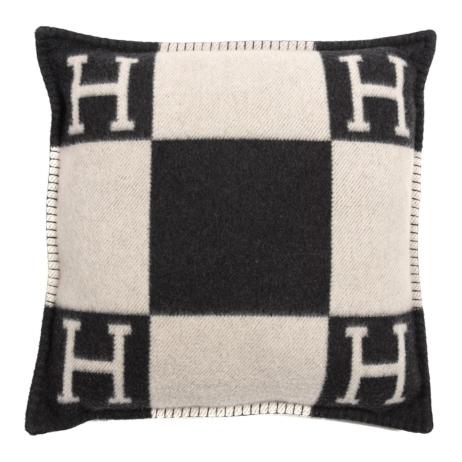 Hermes Wool Cashmere Avalon Pillow PM Ecru Gris Fonce 1 of 4