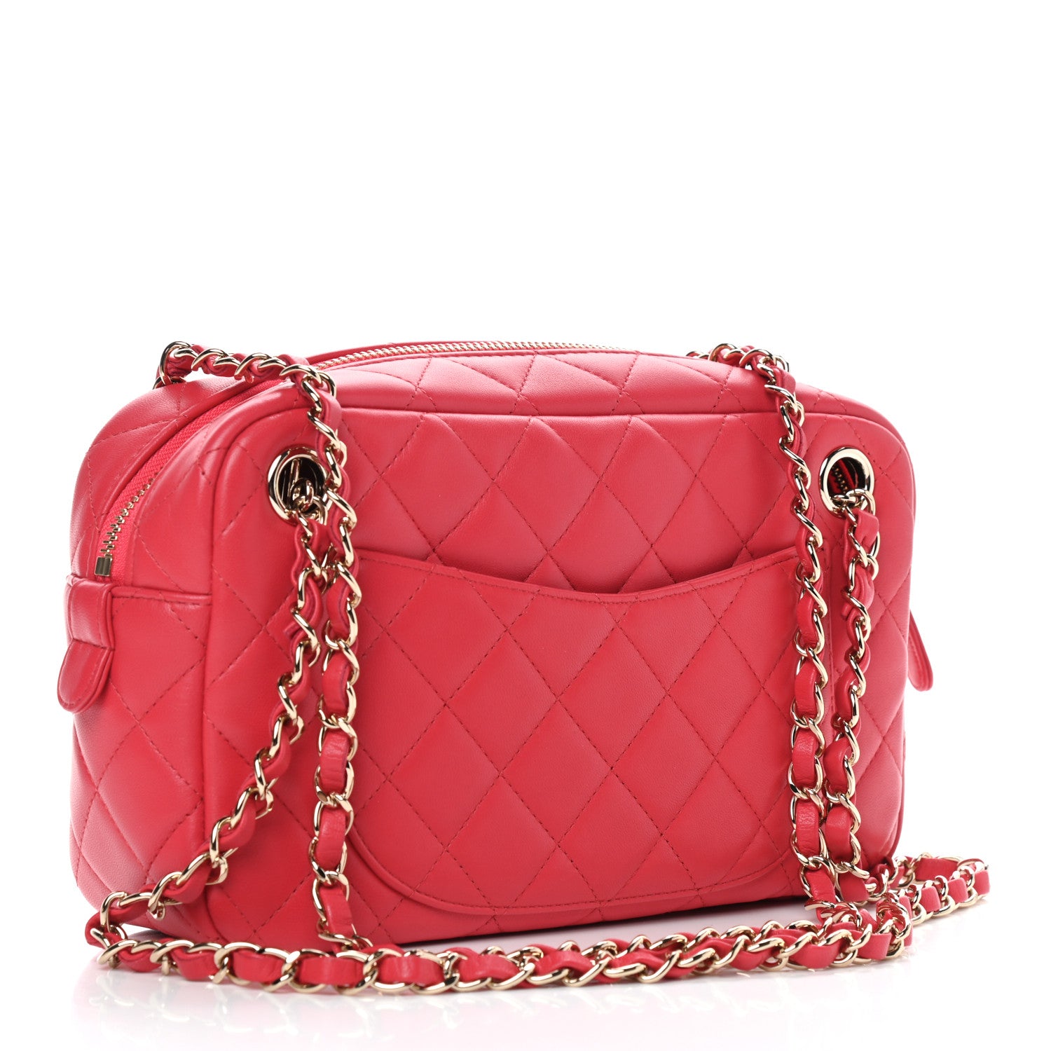 Chanel Lambskin Quilted Camera Case Dark Pink 2 of 9