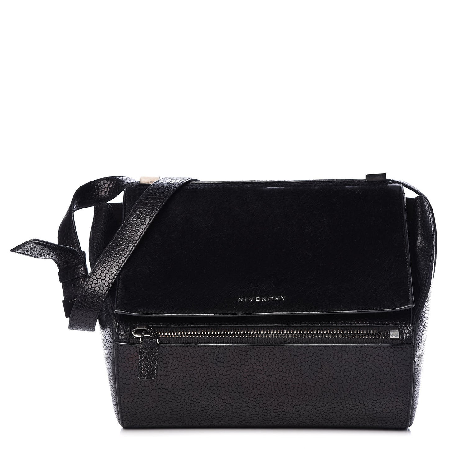 Calf Hair Calfskin Medium Pandora Box Crossbody Bag Black
