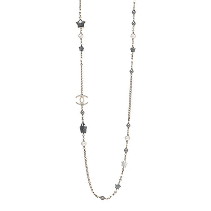 Chanel Resin Pearl Star CC Necklace Grey Silver 1 of 5