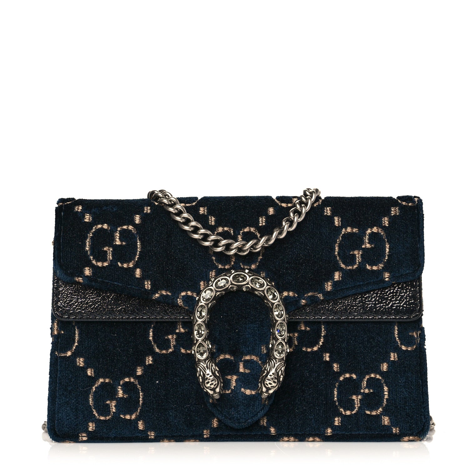 Gucci Velvet GG Monogram Super Mini Dionysus Shoulder Bag Blue Beige Black 1 of 9