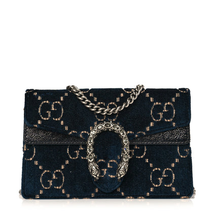 Gucci Velvet GG Monogram Super Mini Dionysus Shoulder Bag Blue Beige Black 1 of 9