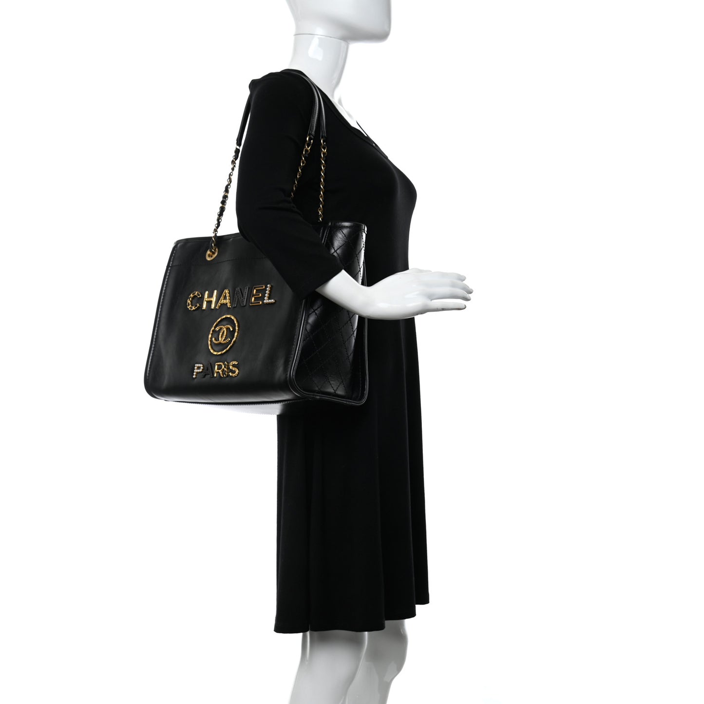Aged Calfskin Small Charms Deauville Tote Black