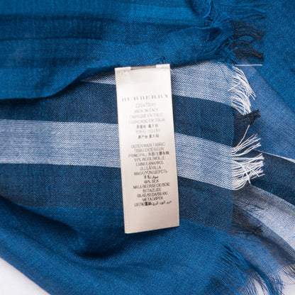 Burberry Wool Silk Giant Check Scarf Marine 3 of 3