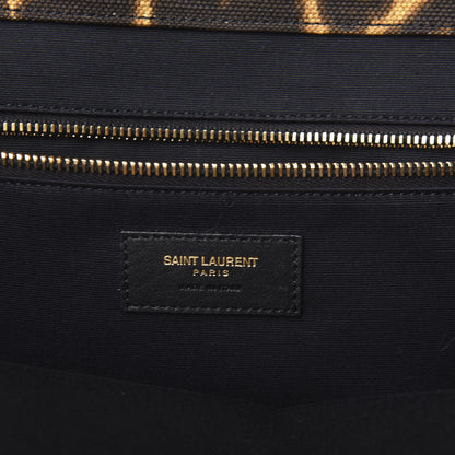 Saint Laurent Canvas Calfskin Leopard Print Rive Gauche Noe Tote Natural Black 6 of 9