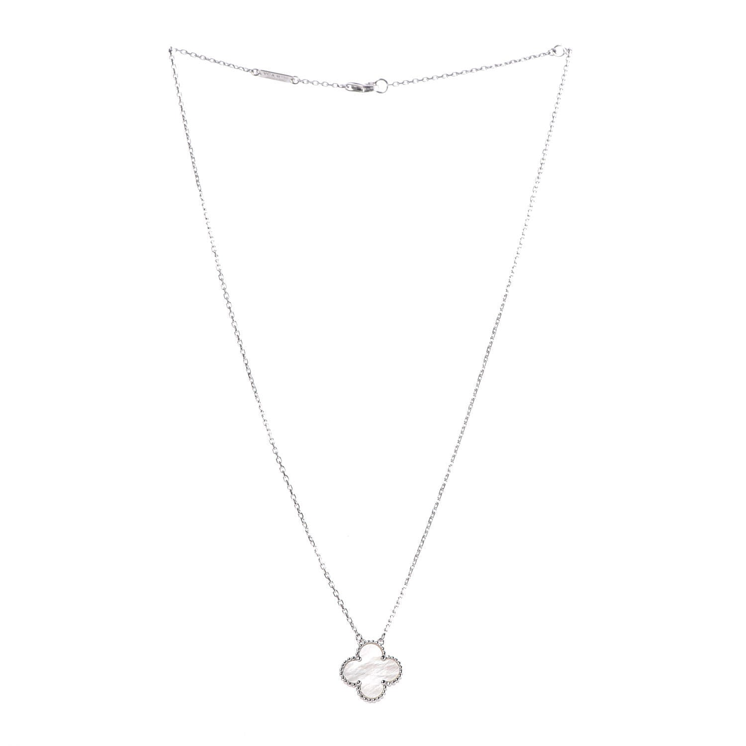 Van Cleef & Arpels 18K White Gold Mother of Pearl Vintage Alhambra Pendant Necklace 3 of 6