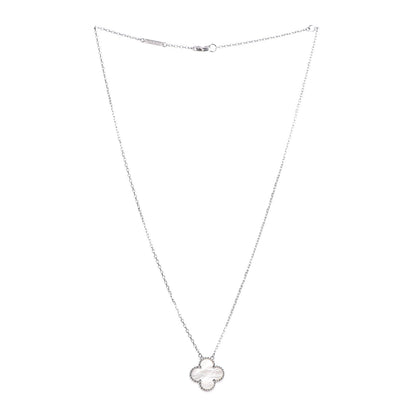 Van Cleef & Arpels 18K White Gold Mother of Pearl Vintage Alhambra Pendant Necklace 3 of 6