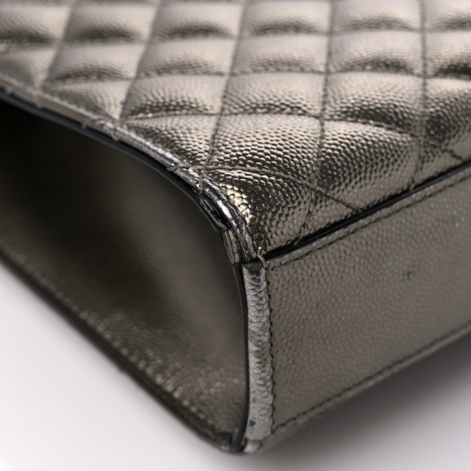 Saint Laurent Metallic Grain De Poudre Textured Mixed Matelasse Triquilt Medium Monogram Satchel Piombo 9 of 15