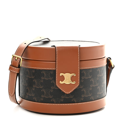 Celine Calfskin Triomphe Canvas Medium Tambour Bag Tan 1 of 10