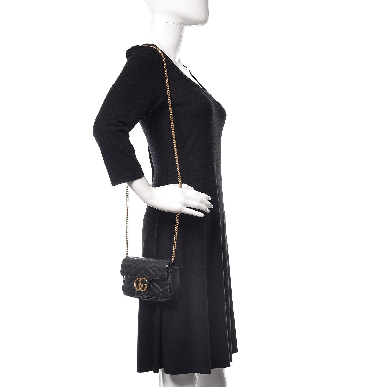 Gucci Calfskin Matelasse Super Mini GG Marmont Shoulder Bag Black 2 of 9