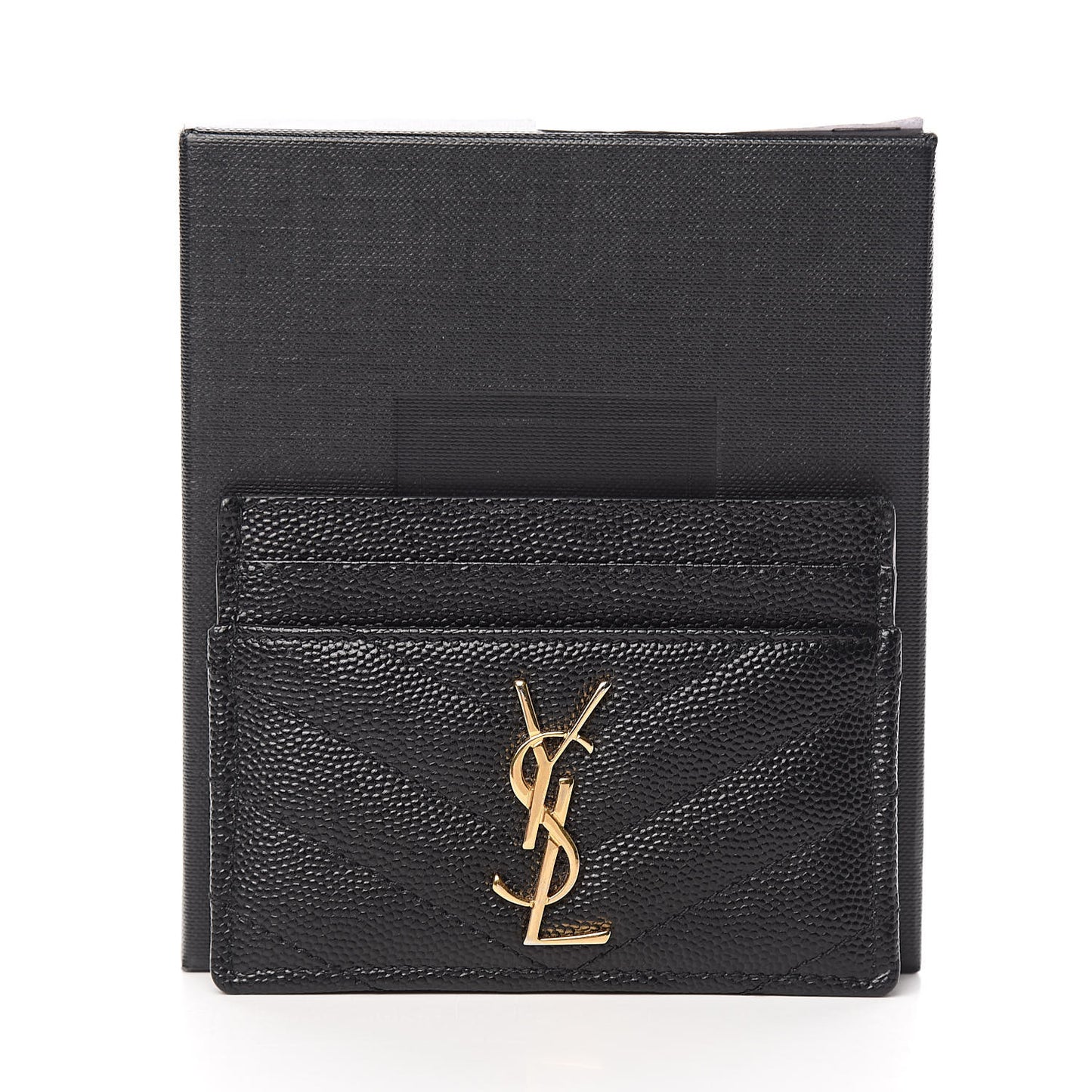 Grain De Poudre Matelasse Chevron Monogram Credit Card Case Black