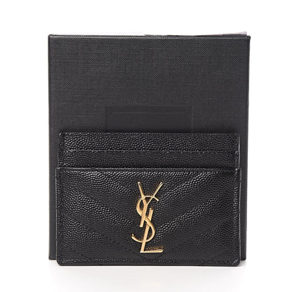Saint Laurent Grain De Poudre Matelasse Chevron Monogram Credit Card Case Black 7 of 7