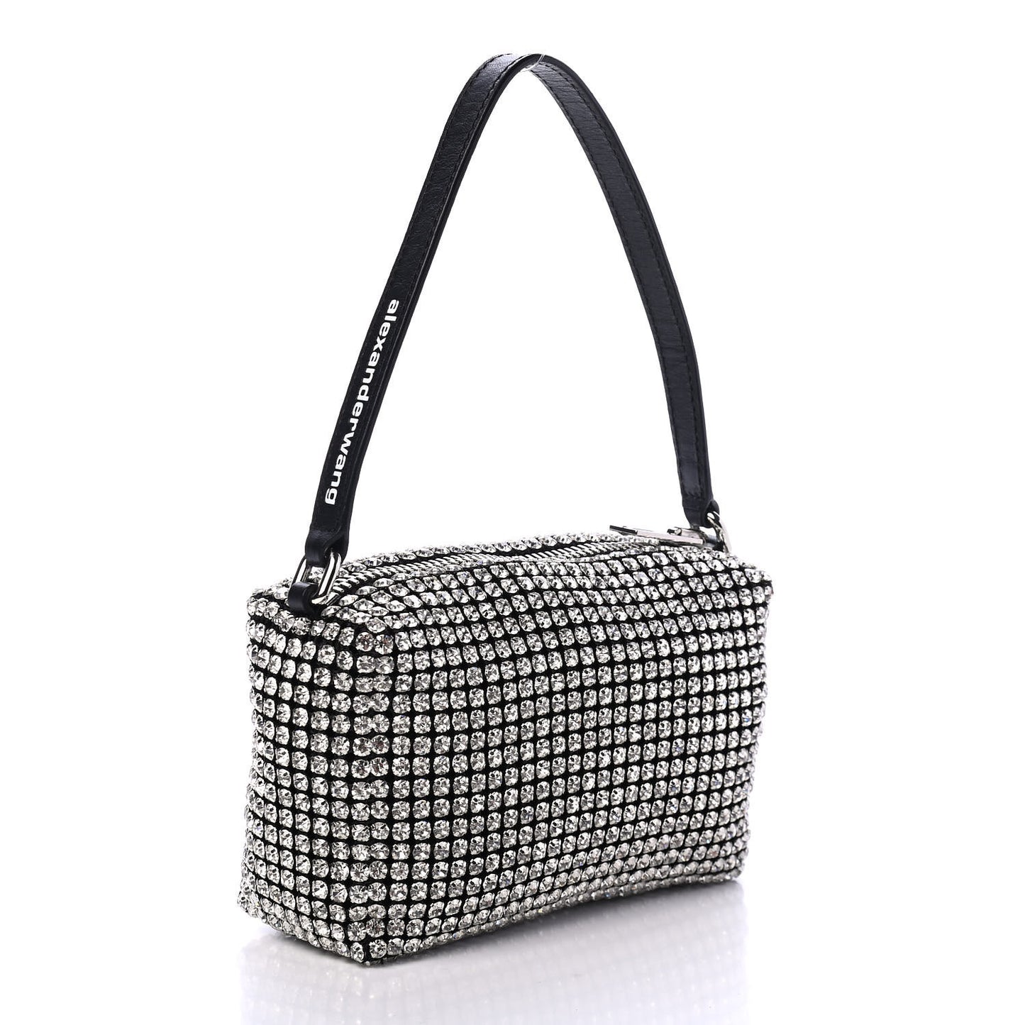 Mesh Crystal Rhinestone Mini Heiress Pouch Black Silver
