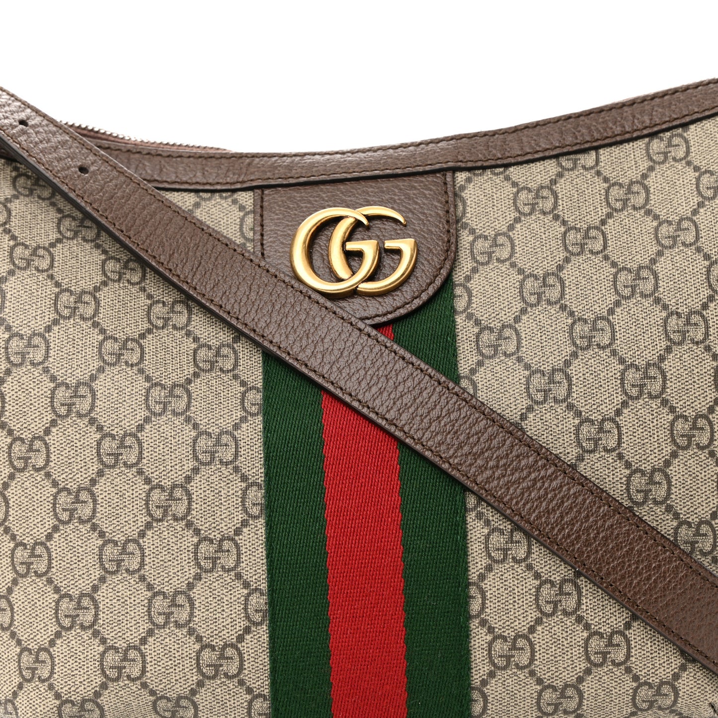 GG Supreme Monogram Web Small Ophidia Half Moon Hobo Brown