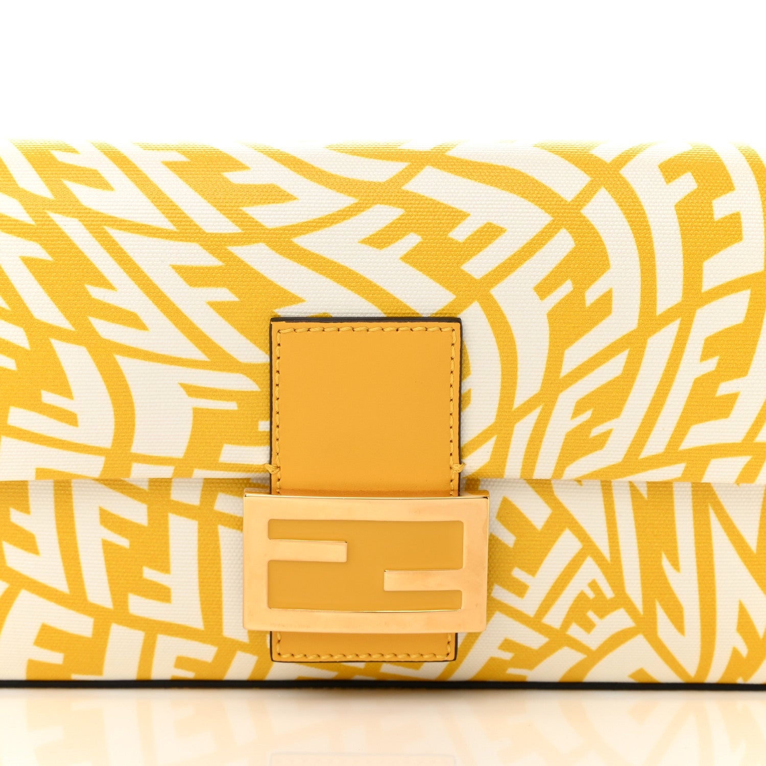 Fendi X SARAH COLEMAN Glazed Canvas Vitello King FF Vertigo Baguette 1997 Mimosa White 8 of 10