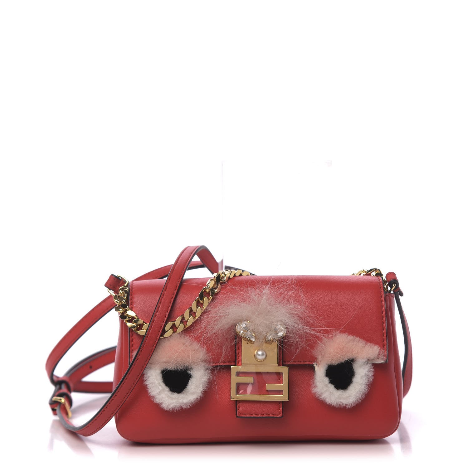Fendi Nappa Rabbit Fox Fur Micro Buggie Baguette Fiamma Rosa 1 of 12